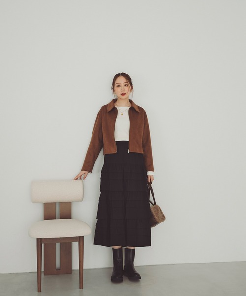 NATURAL BEAUTY BASIC（ナチュラルビューティーベーシック）の「◇ミルフィーユティアードスカート（スカート・レディース・ブラウン/ブラック・MEDIUM/P/S）」の2枚目の写真