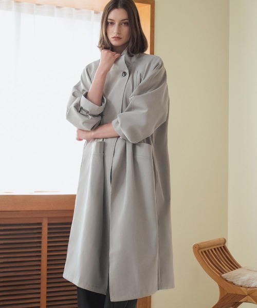 LOWO(ロワ)の「2WAY スタンドカラー トレンチコート ロング丈 アウター ロングコート(チェスターコート・レディース・グレー/ブラック/チャコールグレー・FREE)」の3枚目の写真