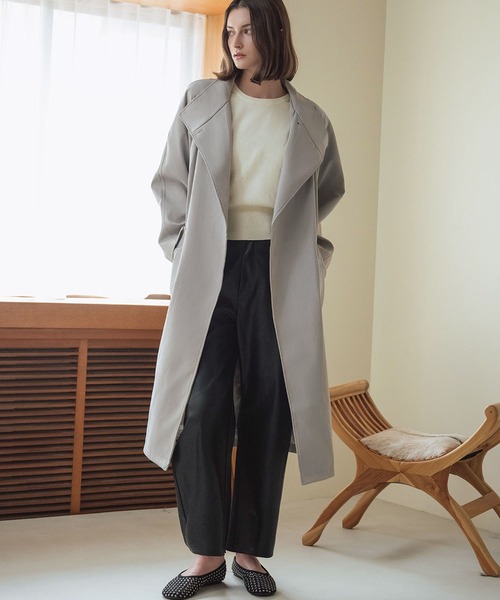 LOWO(ロワ)の「2WAY スタンドカラー トレンチコート ロング丈 アウター ロングコート(チェスターコート・レディース・グレー/ブラック/チャコールグレー・FREE)」の6枚目の写真