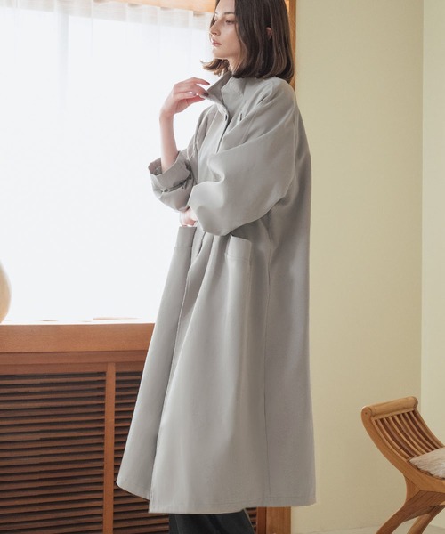 LOWO(ロワ)の「2WAY スタンドカラー トレンチコート ロング丈 アウター ロングコート(チェスターコート・レディース・グレー/ブラック/チャコールグレー・FREE)」の7枚目の写真