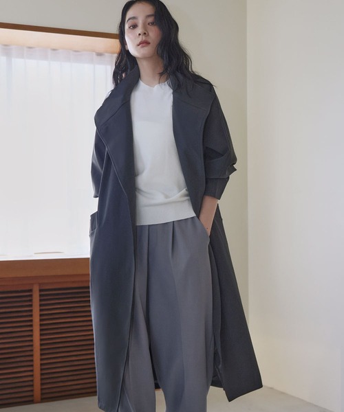 LOWO(ロワ)の「2WAY スタンドカラー トレンチコート ロング丈 アウター ロングコート(チェスターコート・レディース・グレー/ブラック/チャコールグレー・FREE)」の11枚目の写真