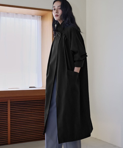 LOWO(ロワ)の「2WAY スタンドカラー トレンチコート ロング丈 アウター ロングコート(チェスターコート・レディース・グレー/ブラック/チャコールグレー・FREE)」の16枚目の写真