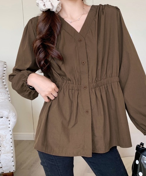 ONEP STAR(ワンピスター)の「選べる2TYPE Vネック&襟付きティアードデザインブラウス(シャツ/ブラウス・レディース・ブラック系その他2/ブラウン系その他/サックスブルー/ベージュ/ブラウン/ベージュ系その他2/ブラック・FREE)」の13枚目の写真