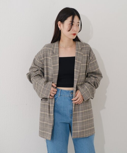 セール】【裏地あり/デザイン袖/チェック&無地】デザインオーバー