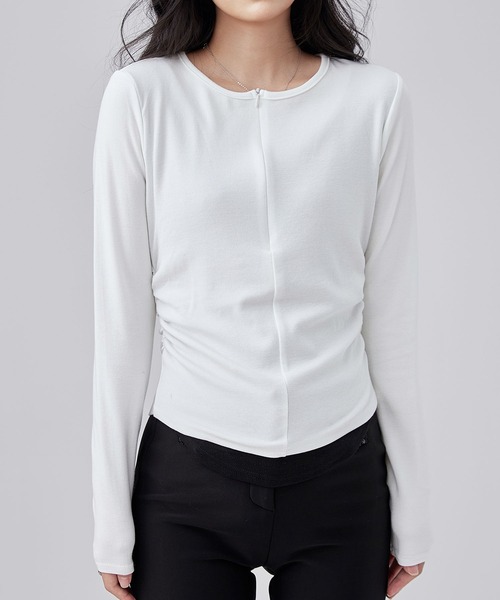 Lace Ladies（レースレディース）の「クルーネック ハーフジップ 長袖 カット プルオーバー（Tシャツ/カットソー・レディース・ブラック/ライトグレー/ホワイト/ダークグレー・FREE）」の2枚目の写真
