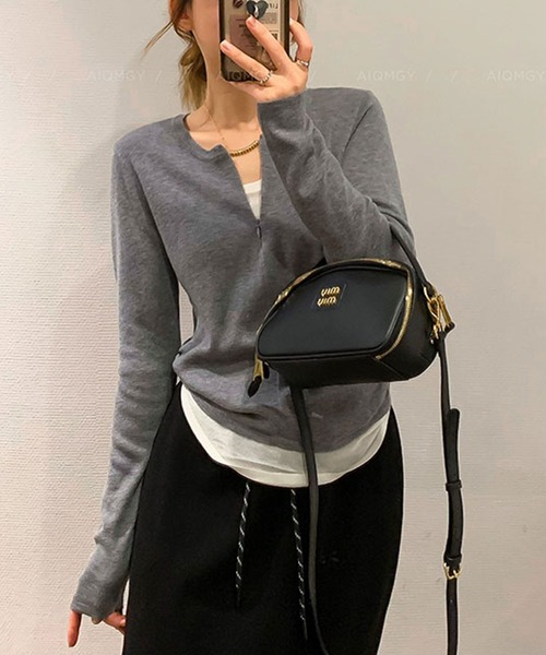 Lace Ladies（レースレディース）の「クルーネック ハーフジップ 長袖 カット プルオーバー（Tシャツ/カットソー・レディース・ブラック/ライトグレー/ホワイト/ダークグレー・FREE）」の3枚目の写真