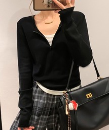 クルーネック ハーフジップ 長袖 カット プルオーバー
