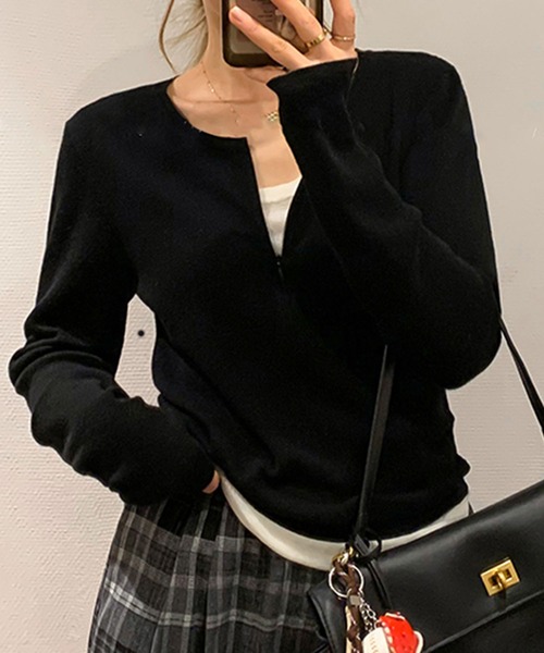 Lace Ladies（レースレディース）の「クルーネック ハーフジップ 長袖 カット プルオーバー（Tシャツ/カットソー・レディース・ブラック/ライトグレー/ホワイト/ダークグレー・FREE）」の13枚目の写真