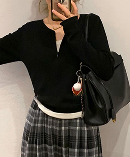 Lace Ladies（レースレディース）の「クルーネック ハーフジップ 長袖 カット プルオーバー（Tシャツ/カットソー・レディース・ブラック/ライトグレー/ホワイト/ダークグレー・FREE）」の14枚目の写真