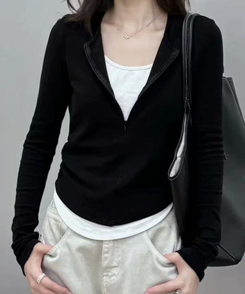 Lace Ladies（レースレディース）の「クルーネック ハーフジップ 長袖 カット プルオーバー（Tシャツ/カットソー・レディース・ブラック/ライトグレー/ホワイト/ダークグレー・FREE）」の15枚目の写真