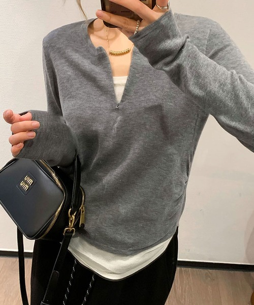 Lace Ladies（レースレディース）の「クルーネック ハーフジップ 長袖 カット プルオーバー（Tシャツ/カットソー・レディース・ブラック/ライトグレー/ホワイト/ダークグレー・FREE）」の16枚目の写真