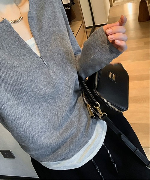 Lace Ladies（レースレディース）の「クルーネック ハーフジップ 長袖 カット プルオーバー（Tシャツ/カットソー・レディース・ブラック/ライトグレー/ホワイト/ダークグレー・FREE）」の17枚目の写真