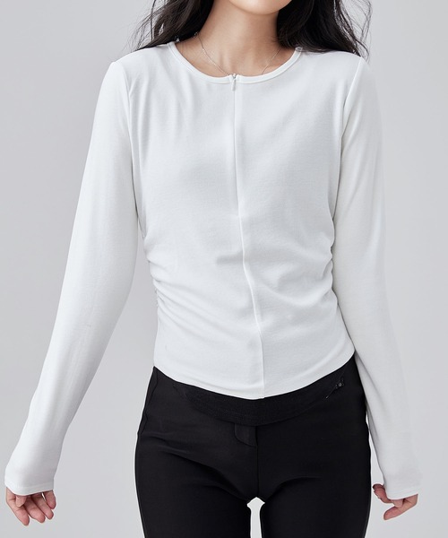 Lace Ladies（レースレディース）の「クルーネック ハーフジップ 長袖 カット プルオーバー（Tシャツ/カットソー・レディース・ブラック/ライトグレー/ホワイト/ダークグレー・FREE）」の6枚目の写真