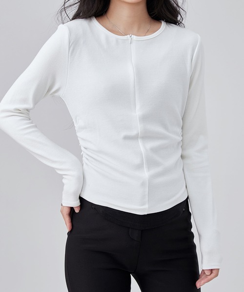 Lace Ladies（レースレディース）の「クルーネック ハーフジップ 長袖 カット プルオーバー（Tシャツ/カットソー・レディース・ブラック/ライトグレー/ホワイト/ダークグレー・FREE）」の7枚目の写真