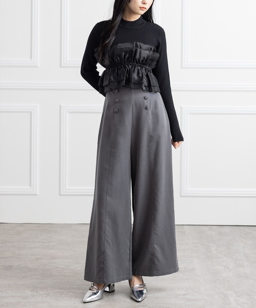 CLEAR BASIC（クリアベーシック）の「【低身長用サイズ有】クルミボタンハイウエストワイドパンツ[オフィスカジュアル 着回し抜群 大人]（その他パンツ・レディース・チャコールグレー/ベージュ/ブラウン・PF/F）」の15枚目の写真