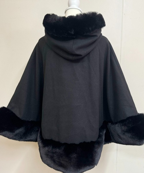 リボン付きボリュームファーフードケープコート Princess Melody】リボン付きボリュームファーフードケープ