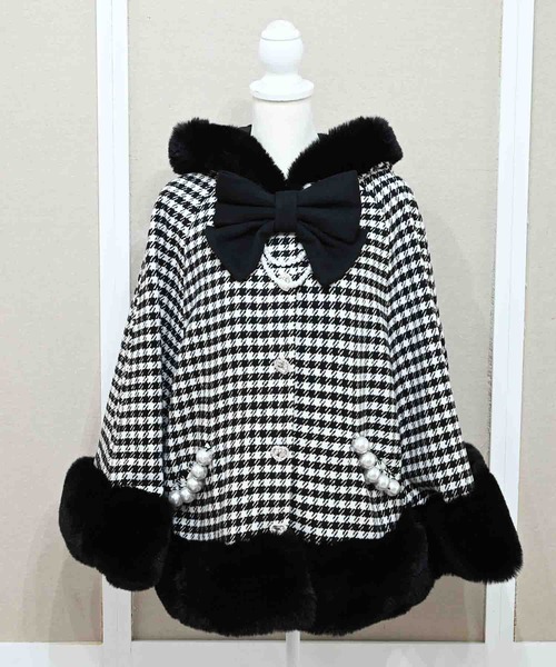 リボン付きボリュームファーフードケープコート（ポンチョ）｜MA*RS