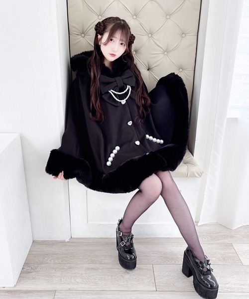 購入意思のないいいね❌MARS 地雷系 黒リボン付きボリュームファーフードコート 購入意思のないいいね❌MARS 地雷系 黒リボン付きボリューム