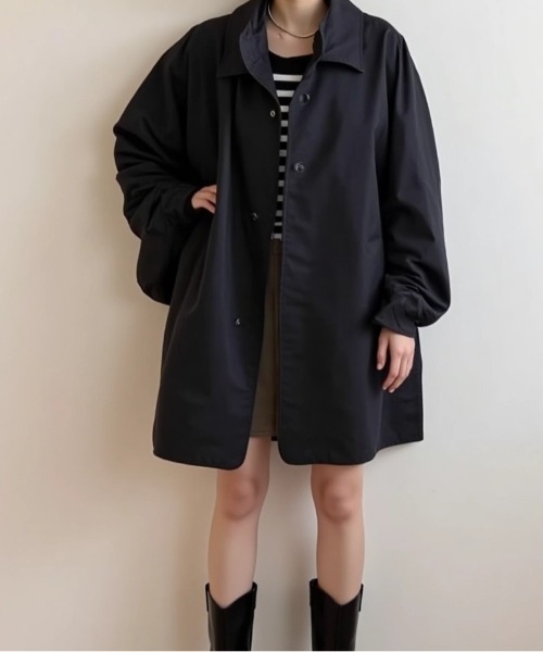 cammie(キャミー)の「ボリュームスリーブスタンドネックロングジャケット(その他アウター・レディース・ブラック/カーキ・L/M)」の4枚目の写真
