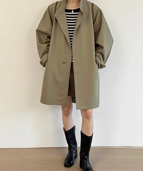 cammie(キャミー)の「ボリュームスリーブスタンドネックロングジャケット(その他アウター・レディース・ブラック/カーキ・L/M)」の7枚目の写真