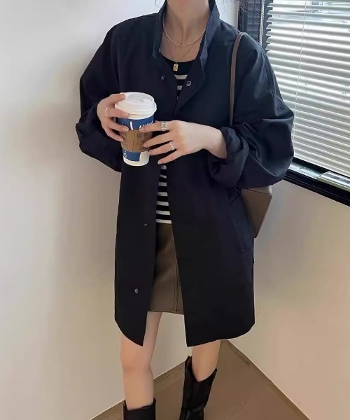cammie(キャミー)の「ボリュームスリーブスタンドネックロングジャケット(その他アウター・レディース・ブラック/カーキ・L/M)」の3枚目の写真
