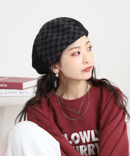 セール】パッチワーク風 縮絨ニットベレー（ハンチング/ベレー帽