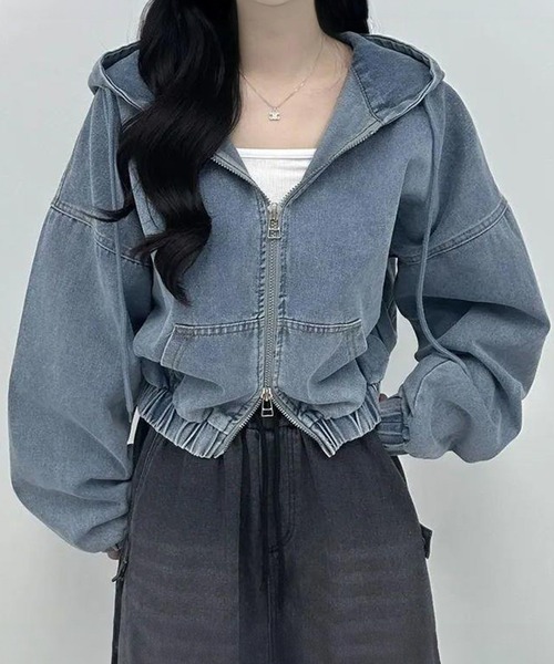 by LEGNA(バイレグナ)の「ダブルジップデニムパーカー(パーカー・レディース・ブラック/ブルー系・X-LARGE/LARGE/MEDIUM)」の1枚目の写真