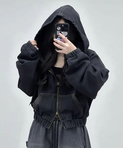 by LEGNA(バイレグナ)の「ダブルジップデニムパーカー(パーカー・レディース・ブラック/ブルー系・X-LARGE/LARGE/MEDIUM)」の4枚目の写真