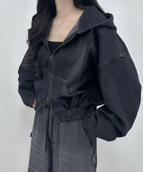 by LEGNA(バイレグナ)の「ダブルジップデニムパーカー(パーカー・レディース・ブラック/ブルー系・X-LARGE/LARGE/MEDIUM)」の5枚目の写真