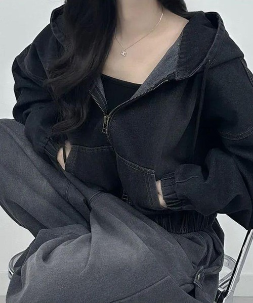 by LEGNA(バイレグナ)の「ダブルジップデニムパーカー(パーカー・レディース・ブラック/ブルー系・X-LARGE/LARGE/MEDIUM)」の8枚目の写真