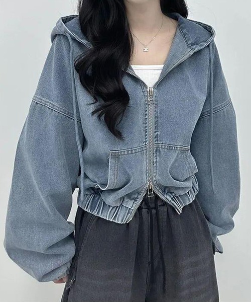 by LEGNA(バイレグナ)の「ダブルジップデニムパーカー(パーカー・レディース・ブラック/ブルー系・X-LARGE/LARGE/MEDIUM)」の12枚目の写真