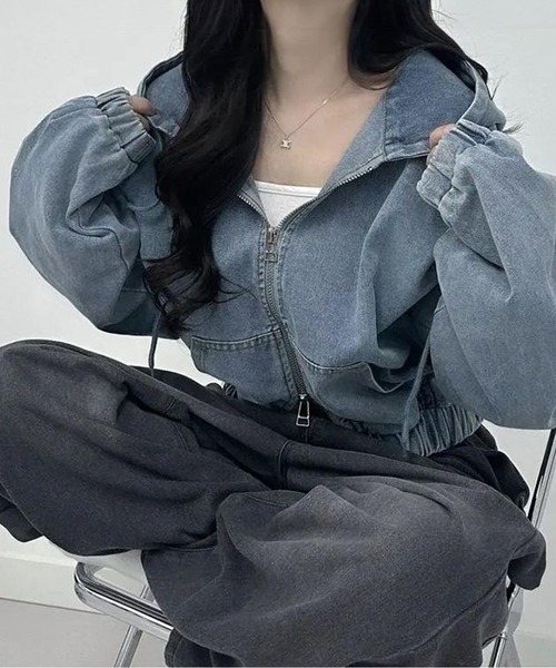 by LEGNA(バイレグナ)の「ダブルジップデニムパーカー(パーカー・レディース・ブラック/ブルー系・X-LARGE/LARGE/MEDIUM)」の15枚目の写真
