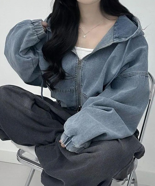 by LEGNA(バイレグナ)の「ダブルジップデニムパーカー(パーカー・レディース・ブラック/ブルー系・X-LARGE/LARGE/MEDIUM)」の16枚目の写真