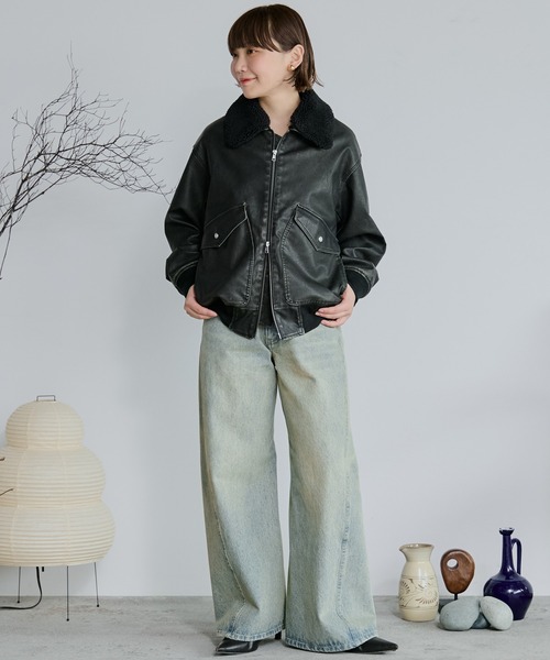 ジャケット・アウター WYM DETACHABLE BOA ARTIFICIAL GRAIN DETACHABLE BOA ARTIFICIAL GRAIN FLIGHT BLOUSON（ブルゾン