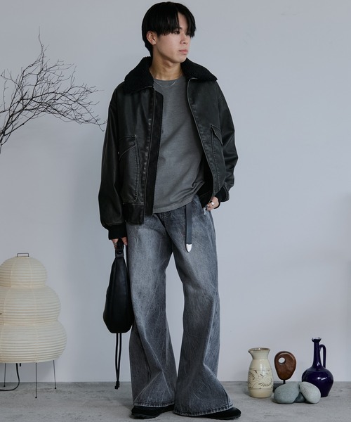 【 WYM LIDNM 】 FLIGHT BLOUSON / CHARCOAL LIGHT WEIGHT WIDE FLIGHT BLOUSON（ブルゾン）｜WYM LIDNM