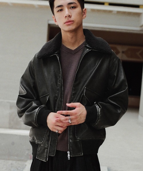 WYM LIDNM（ウィム バイ リドム）の「DETACHABLE BOA ARTIFICIAL GRAIN FLIGHT BLOUSON（ブルゾン・メンズ・ブラック系/ブラック・S/M/L）」の18枚目の写真