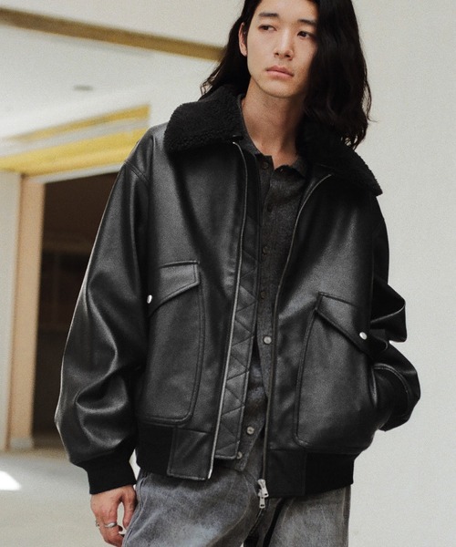 WYM LIDNM（ウィム バイ リドム）の「DETACHABLE BOA ARTIFICIAL GRAIN FLIGHT BLOUSON（ブルゾン・メンズ・ブラック系/ブラック・S/M/L）」の17枚目の写真