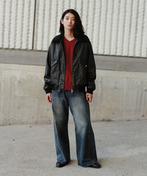 WYM LIDNM（ウィム バイ リドム）の「DETACHABLE BOA ARTIFICIAL GRAIN FLIGHT BLOUSON（ブルゾン・メンズ・ブラック系/ブラック・S/M/L）」の20枚目の写真