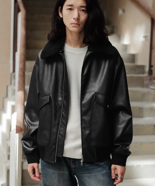 WYM LIDNM（ウィム バイ リドム）の「DETACHABLE BOA ARTIFICIAL GRAIN FLIGHT BLOUSON（ブルゾン・メンズ・ブラック系/ブラック・S/M/L）」の21枚目の写真