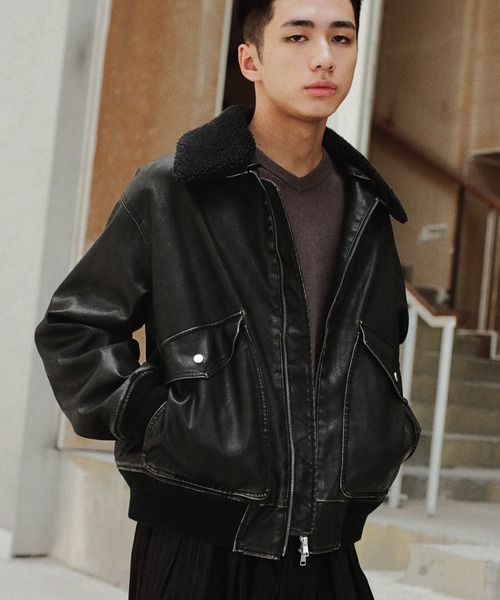 ジャケット・アウター WYM DETACHABLE BOA ARTIFICIAL GRAIN DETACHABLE BOA ARTIFICIAL GRAIN FLIGHT BLOUSON（ブルゾン