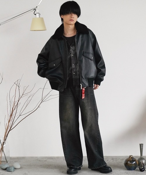 【WYM LIDNM】DETACHABLE BOA ARTIFICIAL GRA DETACHABLE BOA ARTIFICIAL GRAIN FLIGHT BLOUSON（ブルゾン