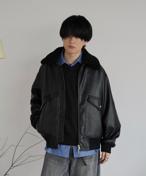 【WYM LIDNM】DETACHABLE BOA ARTIFICIAL GRA DETACHABLE BOA ARTIFICIAL GRAIN FLIGHT BLOUSON（ブルゾン