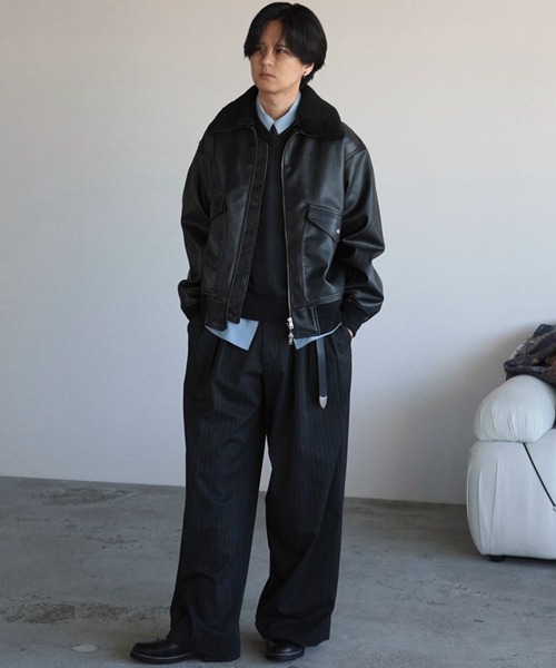 Masterkk37さん専用【美品 WYM 襟ボア フライトブルゾン】 DETACHABLE BOA ARTIFICIAL GRAIN FLIGHT BLOUSON（ブルゾン）｜WYM