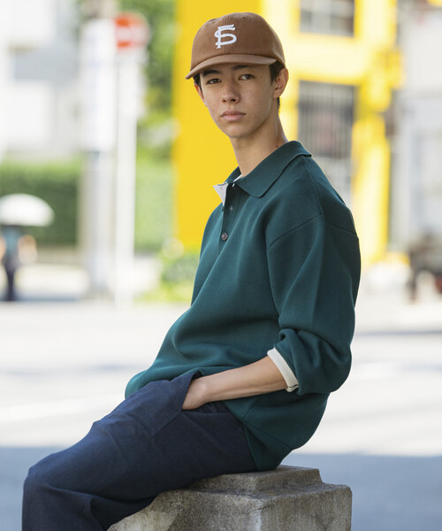 セール】スウェットライク ポロカラーニット 裏配色デザイン（ニット