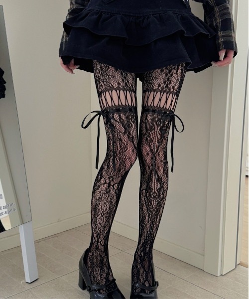Burner(バーナー)の「【OKUOKU 0909】フェミニンレースガーター風 ストッキング oku-tights-2-10(タイツ/ストッキング・レディース・パープル/ホワイト/ダークブラウン/ブラック/ブルー/グレー・FREE)」の9枚目の写真