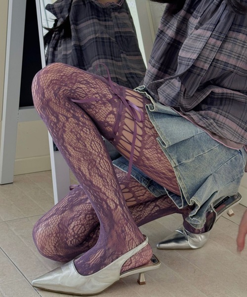 Burner(バーナー)の「【OKUOKU 0909】フェミニンレースガーター風 ストッキング oku-tights-2-10(タイツ/ストッキング・レディース・パープル/ホワイト/ダークブラウン/ブラック/ブルー/グレー・FREE)」の16枚目の写真