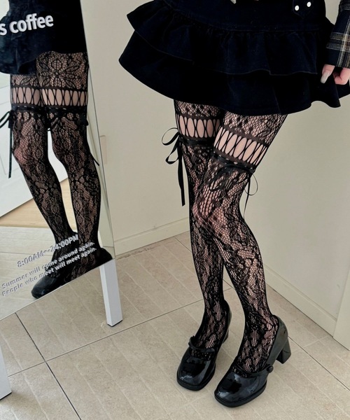 Burner(バーナー)の「【OKUOKU 0909】フェミニンレースガーター風 ストッキング oku-tights-2-10(タイツ/ストッキング・レディース・パープル/ホワイト/ダークブラウン/ブラック/ブルー/グレー・FREE)」の18枚目の写真