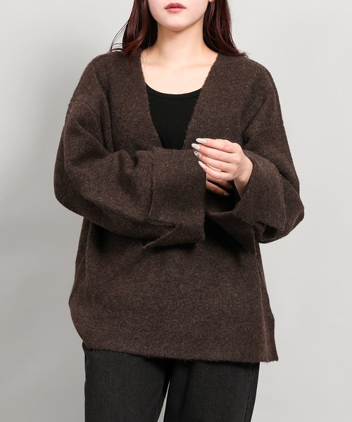 aimoha（アイモハ）の「ローゲージヤクタッチワイドスリーブニット (AW)（ニット/セーター・レディース・ブラック/チャコールグレー/ブラウン/ベージュ・FREE）」の7枚目の写真