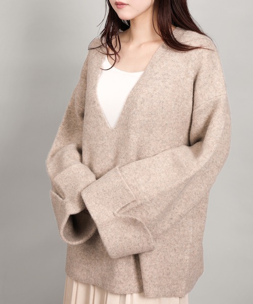 aimoha（アイモハ）の「ローゲージヤクタッチワイドスリーブニット (AW)（ニット/セーター・レディース・ブラック/チャコールグレー/ブラウン/ベージュ・FREE）」の21枚目の写真