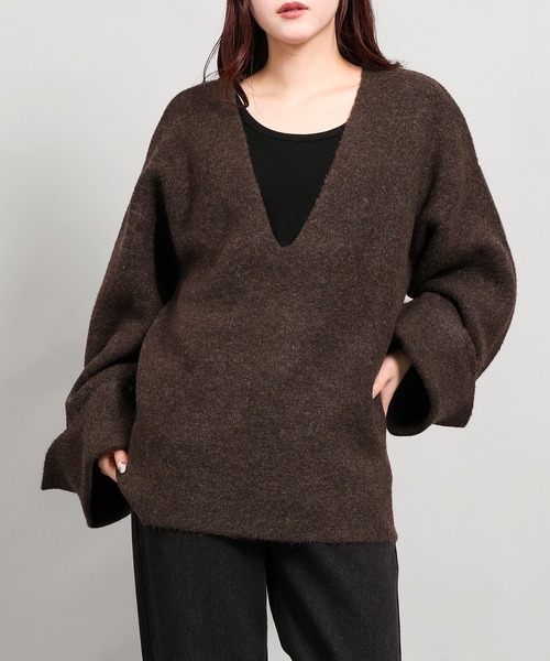 aimoha（アイモハ）の「ローゲージヤクタッチワイドスリーブニット (AW)（ニット/セーター・レディース・ブラック/チャコールグレー/ブラウン/ベージュ・FREE）」の11枚目の写真